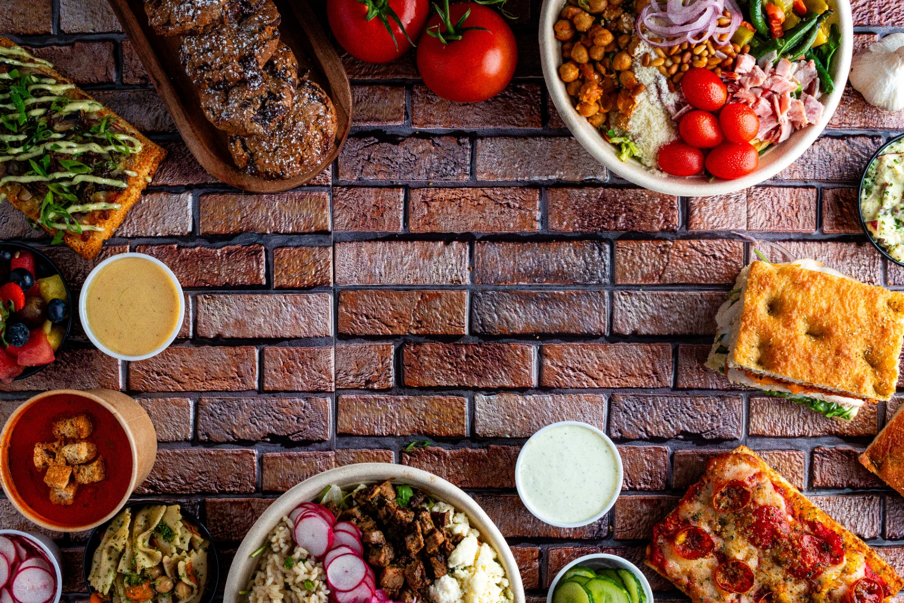 Brick-sized focaccia sandwiches and a chef-crafted bowl